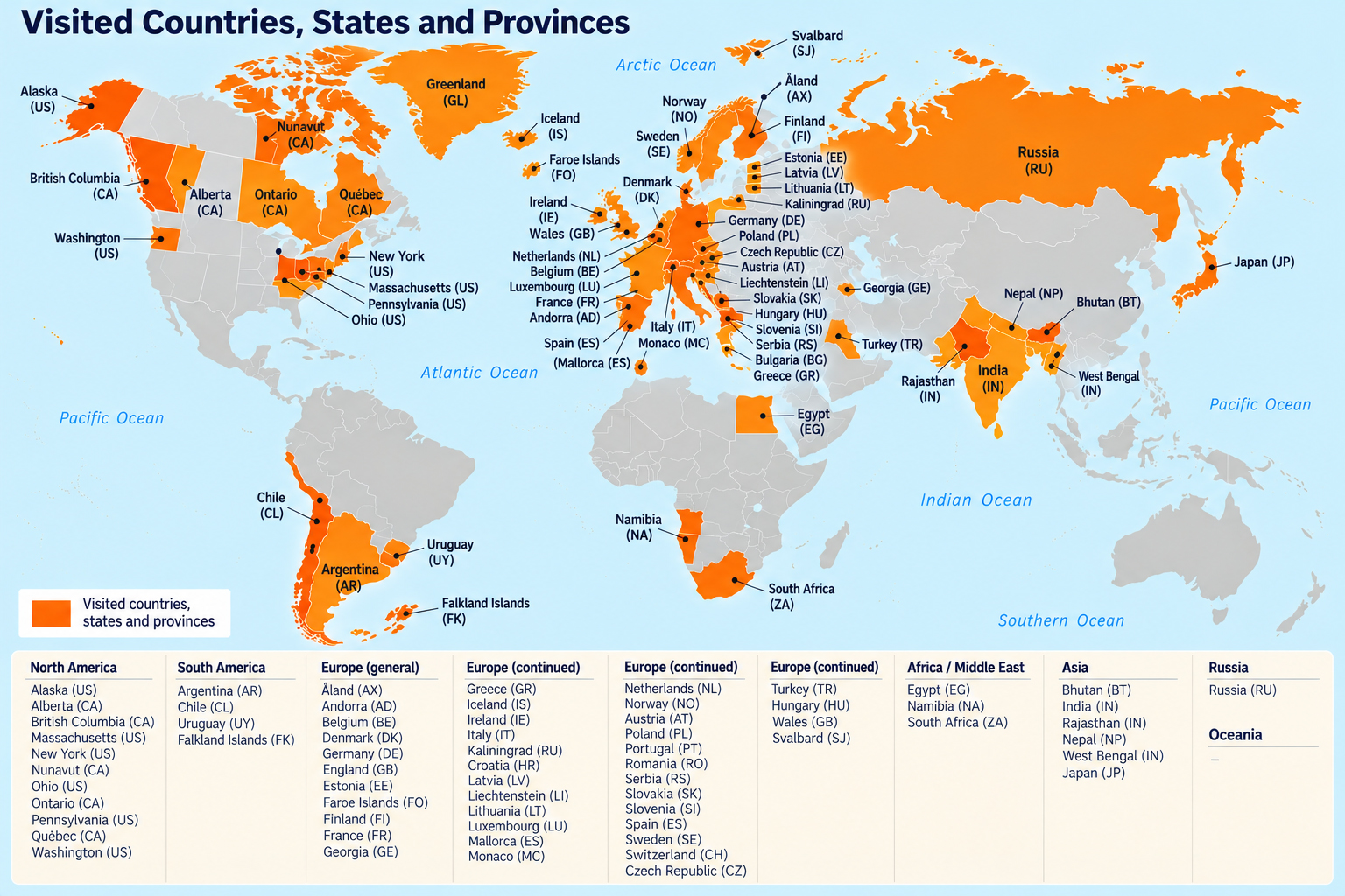 Klaudia Dietewich Kuenstlerin Visited Countries, States and Provinces Kopie